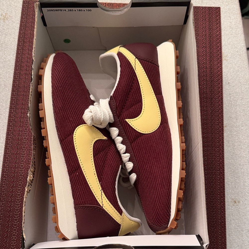 Nike LD-1000 Maroon Corduroy Sneakers with Yellow Swoosh NIB